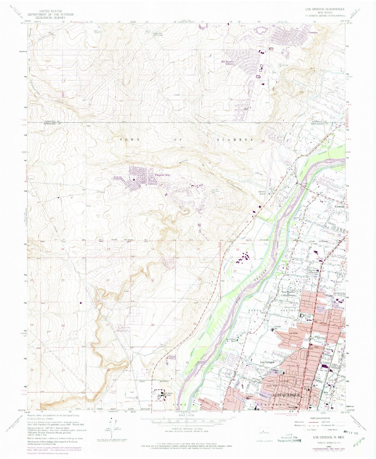 Classic USGS Los Griegos New Mexico 7.5'x7.5' Topo Map Image