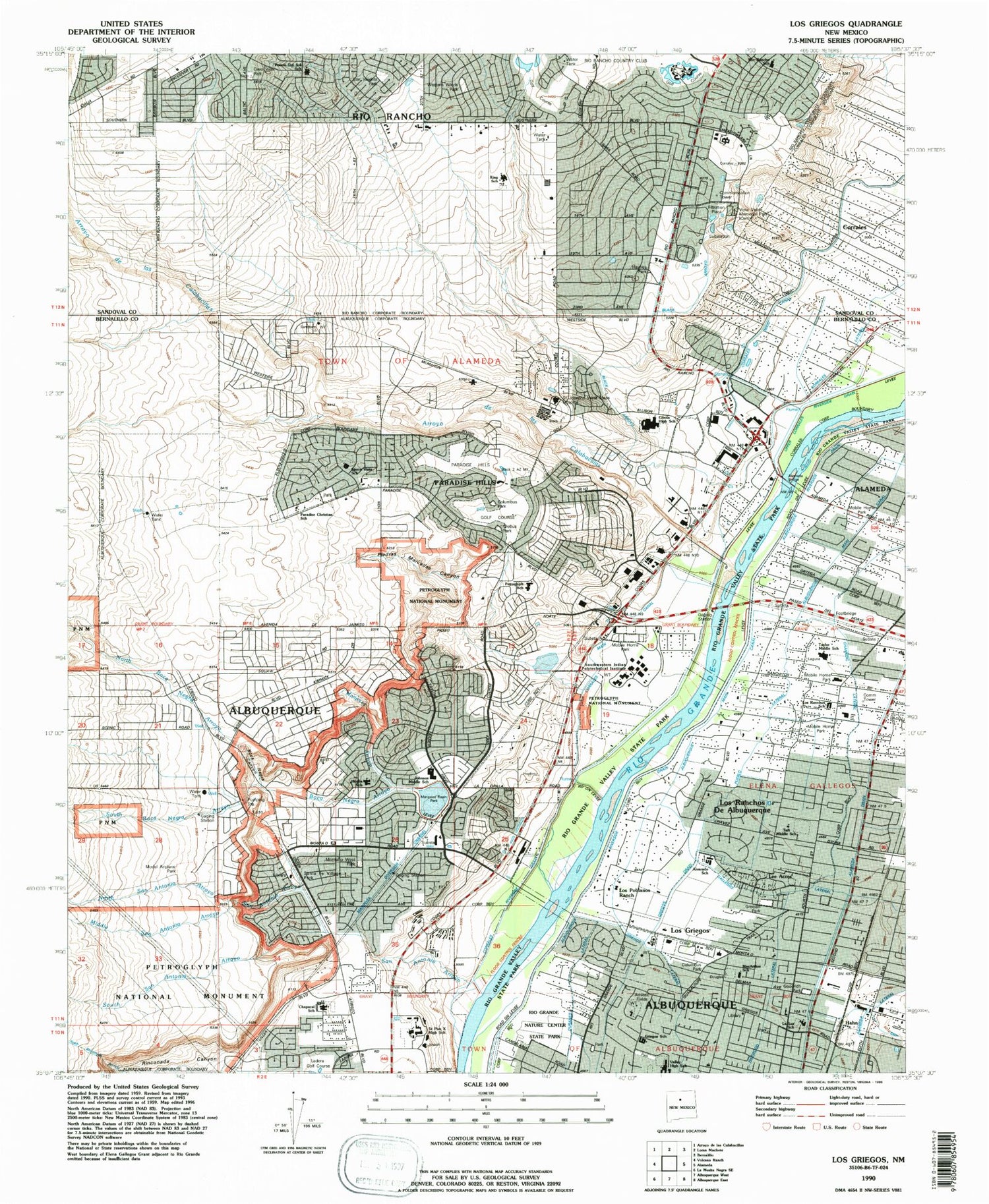 Classic USGS Los Griegos New Mexico 7.5'x7.5' Topo Map Image