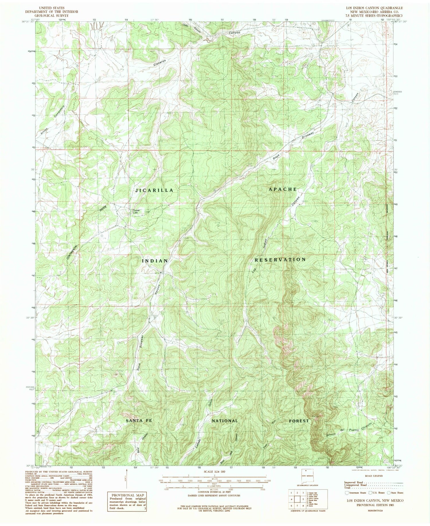 Classic USGS Los Indios Canyon New Mexico 7.5'x7.5' Topo Map Image