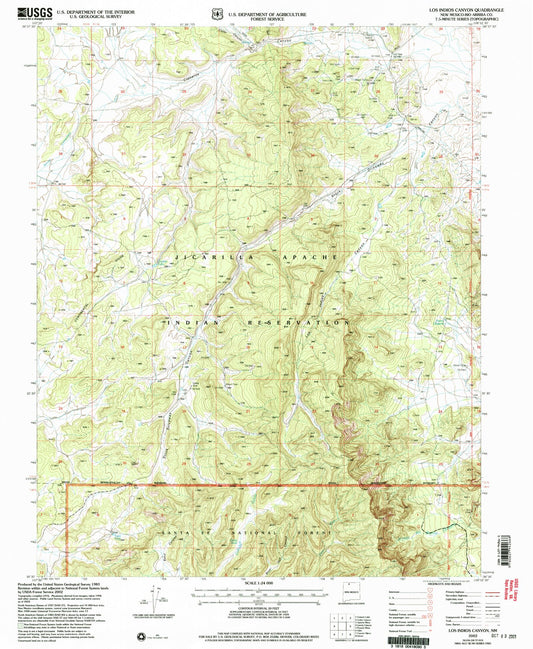 Classic USGS Los Indios Canyon New Mexico 7.5'x7.5' Topo Map Image