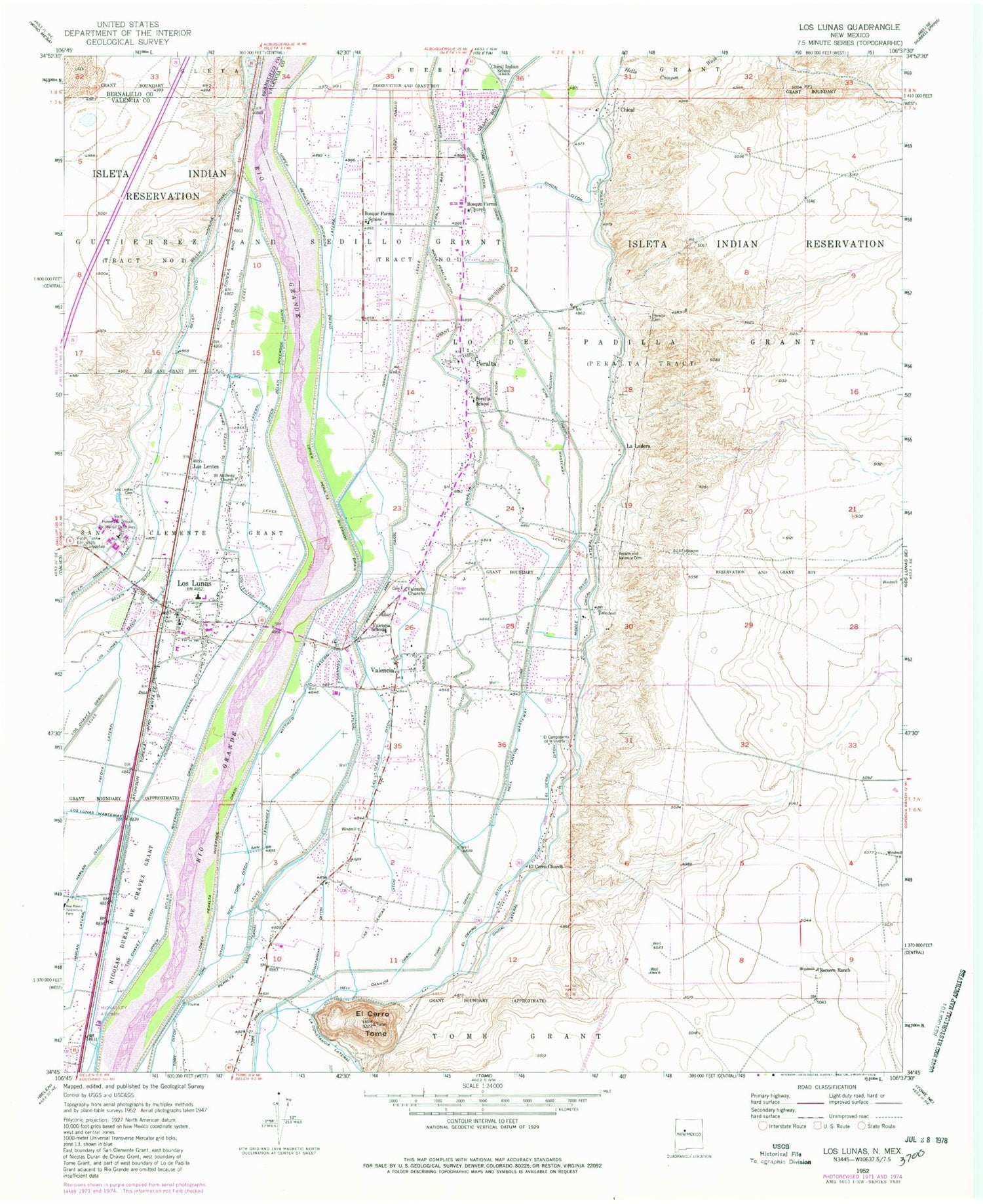 Classic USGS Los Lunas New Mexico 7.5'x7.5' Topo Map Image