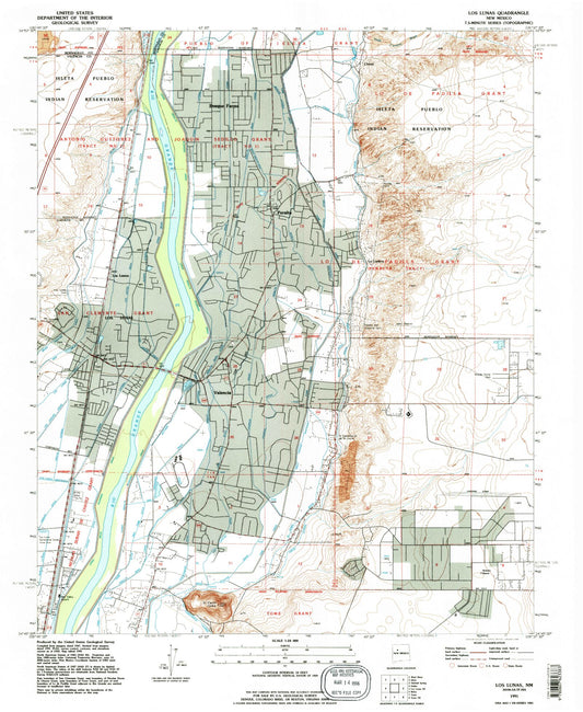 Classic USGS Los Lunas New Mexico 7.5'x7.5' Topo Map Image