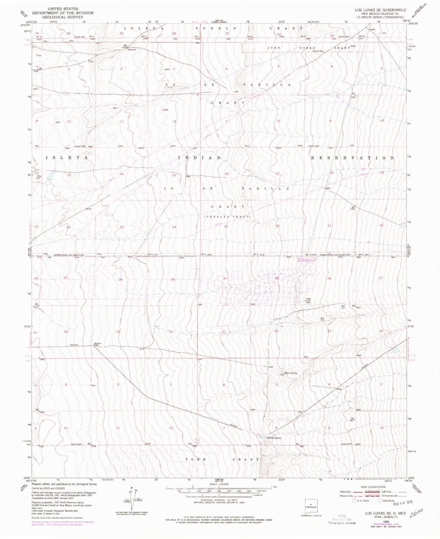 Classic USGS Los Lunas SE New Mexico 7.5'x7.5' Topo Map Image