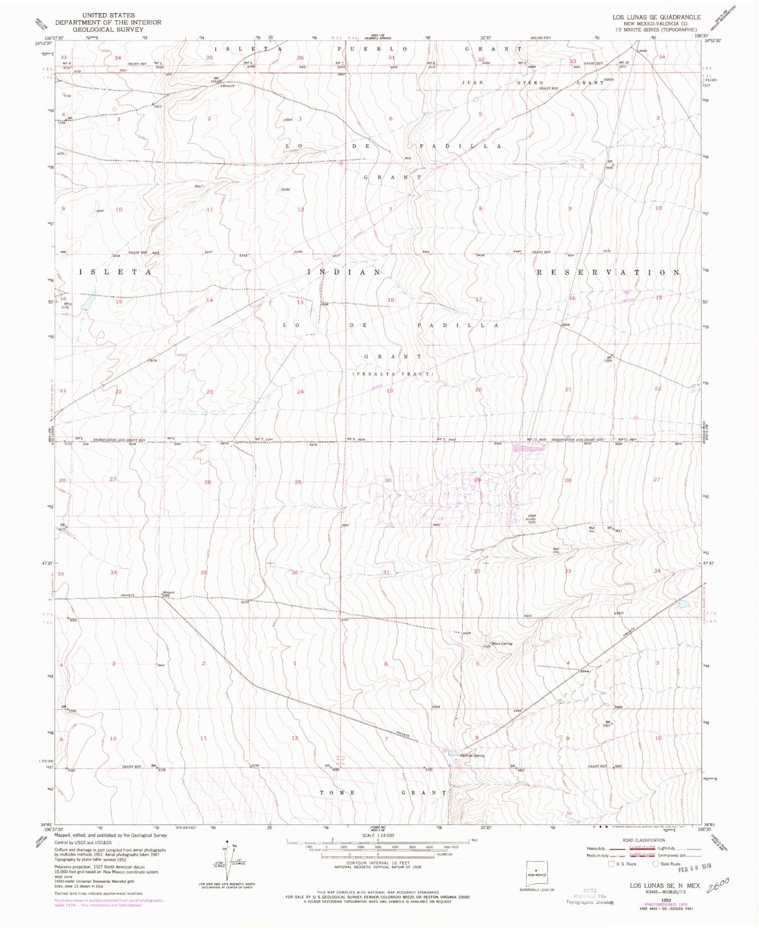 Classic USGS Los Lunas SE New Mexico 7.5'x7.5' Topo Map Image