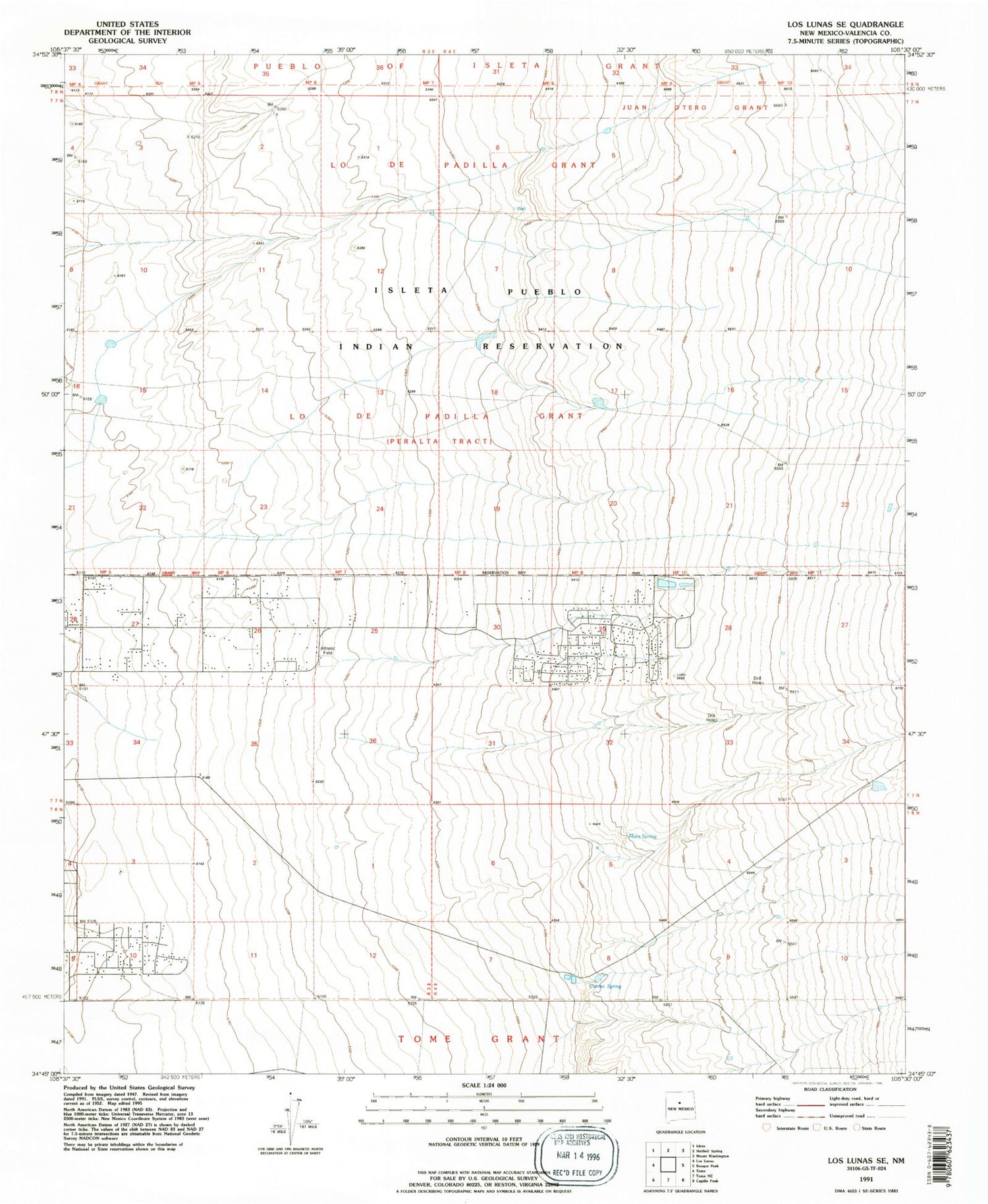 Classic USGS Los Lunas SE New Mexico 7.5'x7.5' Topo Map Image