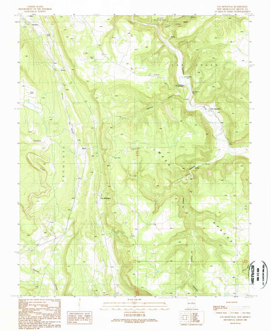 Classic USGS Los Montoyas New Mexico 7.5'x7.5' Topo Map Image