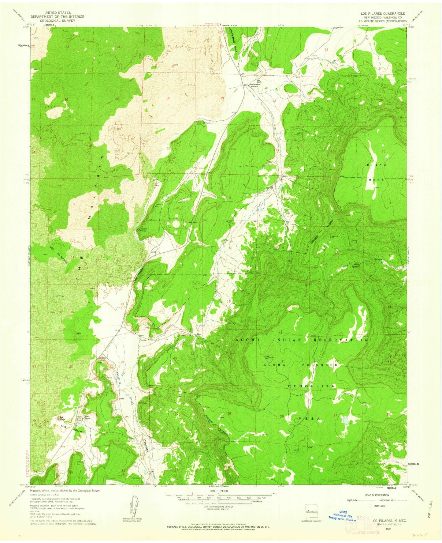 Classic USGS Los Pilares New Mexico 7.5'x7.5' Topo Map Image