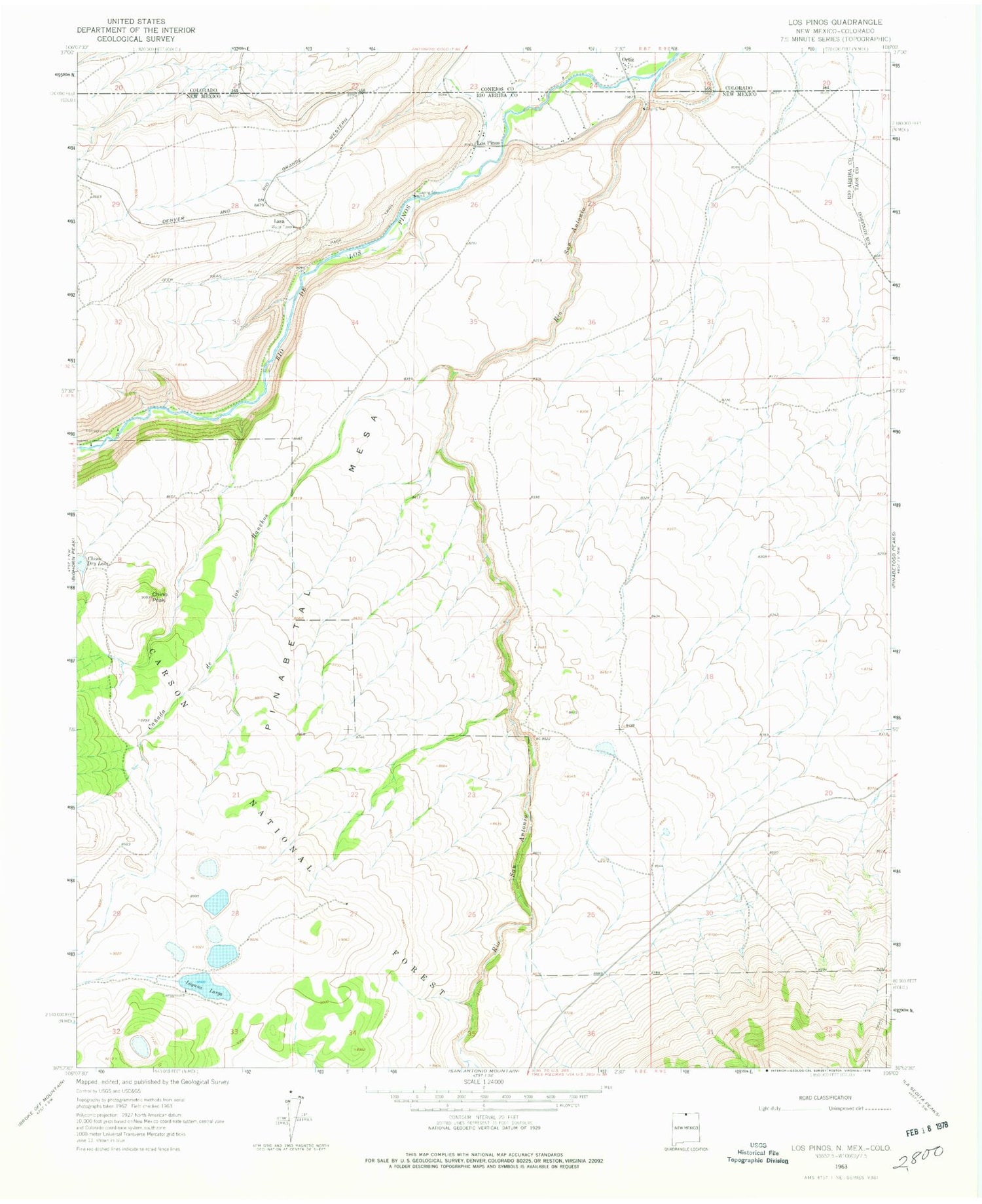 Classic USGS Los Pinos New Mexico 7.5'x7.5' Topo Map Image