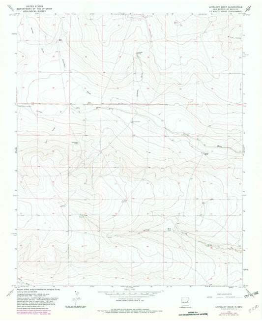 Classic USGS Lovelady Draw New Mexico 7.5'x7.5' Topo Map Image