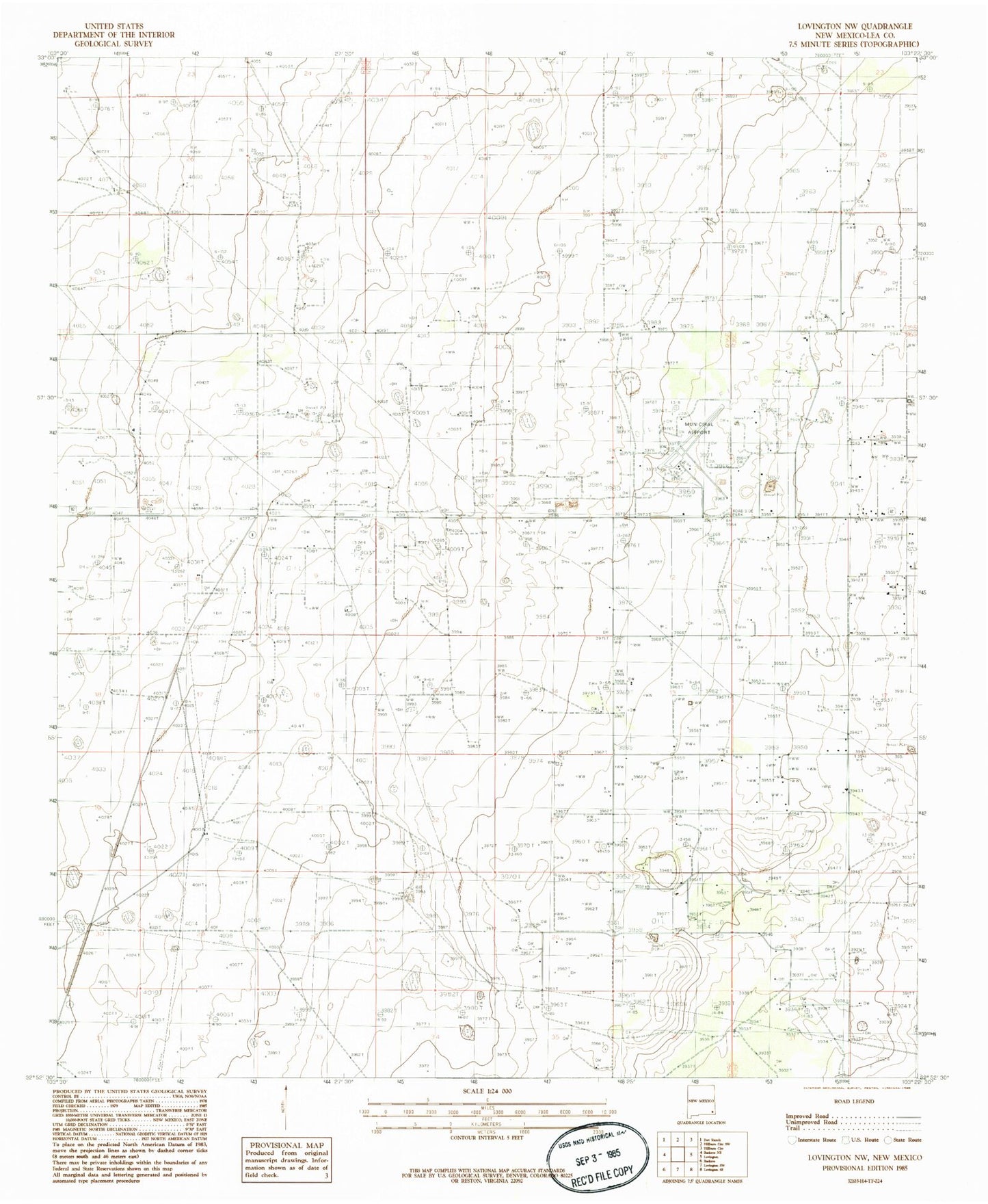 Classic USGS Lovington NW New Mexico 7.5'x7.5' Topo Map Image