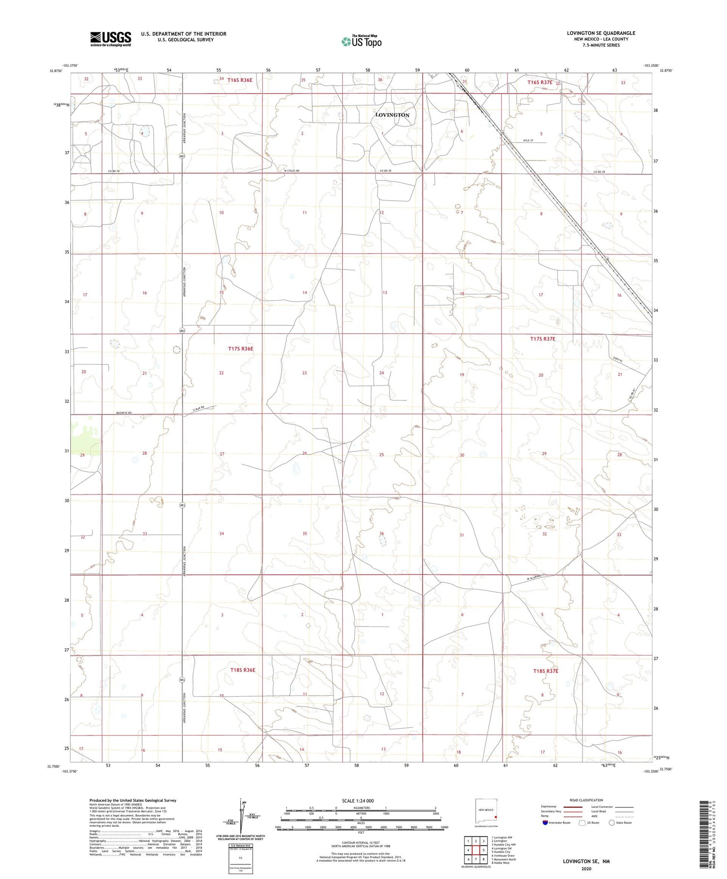 Lovington SE New Mexico US Topo Map Image
