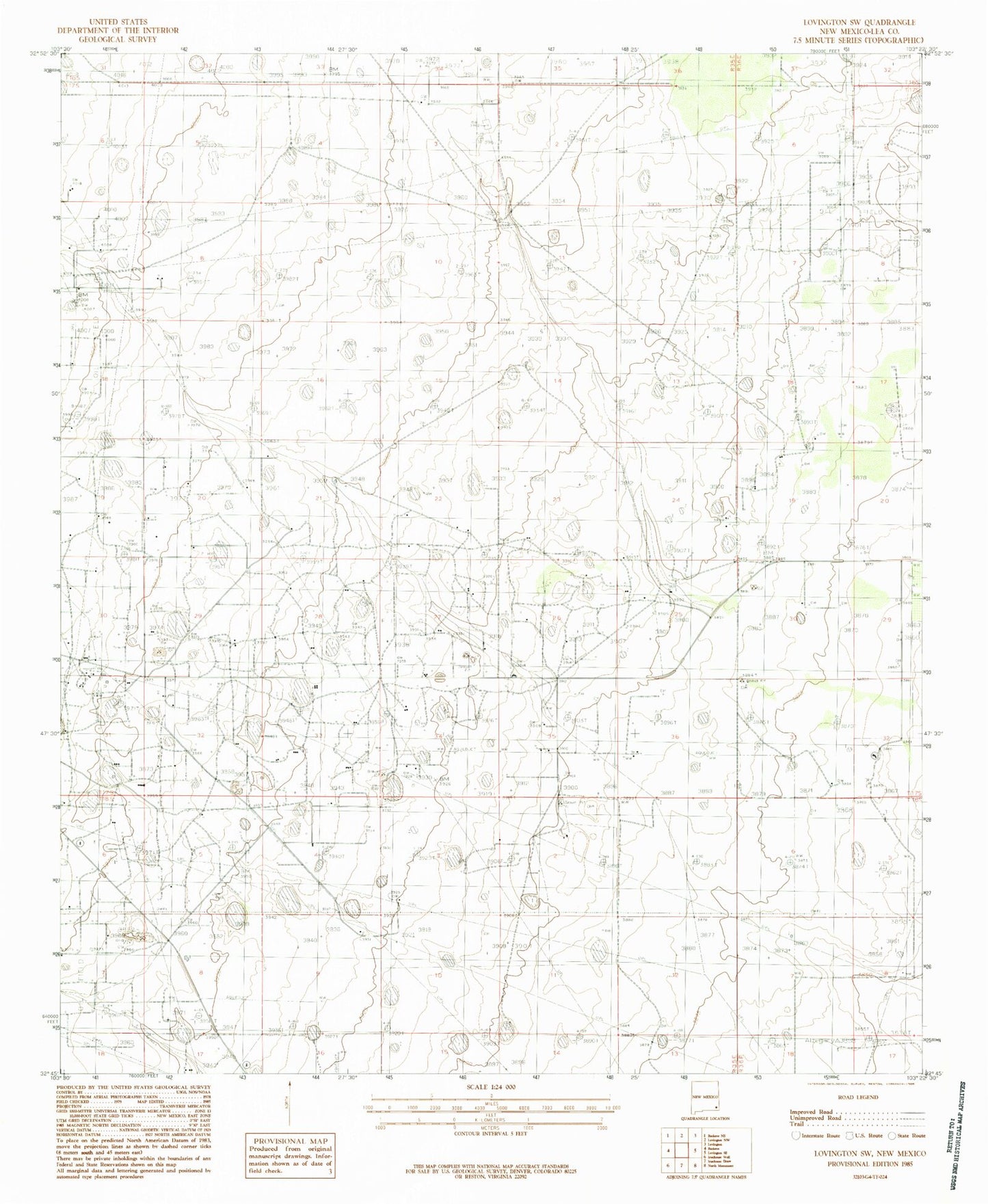 Classic USGS Lovington SW New Mexico 7.5'x7.5' Topo Map Image
