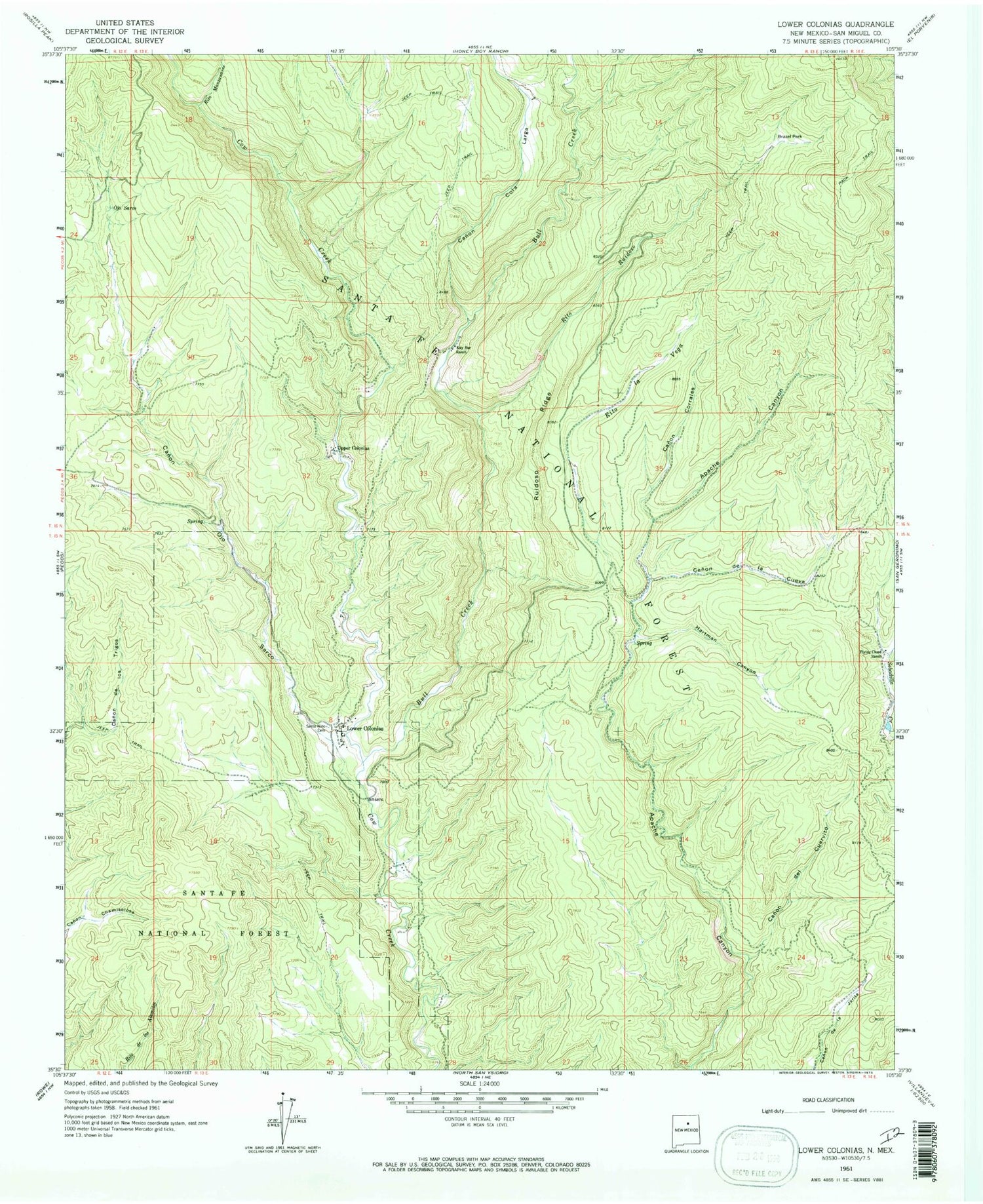 Classic USGS Lower Colonias New Mexico 7.5'x7.5' Topo Map Image