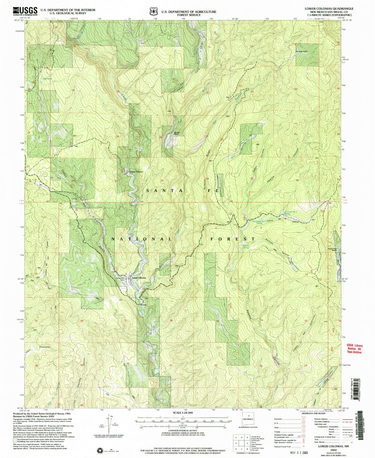 Classic USGS Lower Colonias New Mexico 7.5'x7.5' Topo Map Image