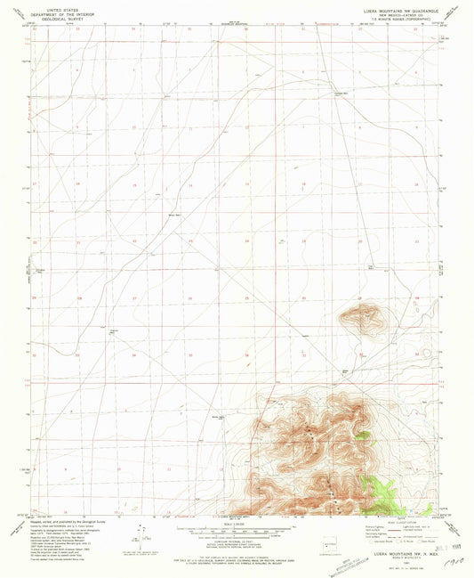 Classic USGS Luera Mountains NW New Mexico 7.5'x7.5' Topo Map Image