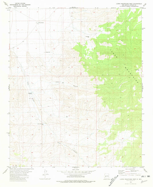 Classic USGS Luera Mountains West New Mexico 7.5'x7.5' Topo Map Image