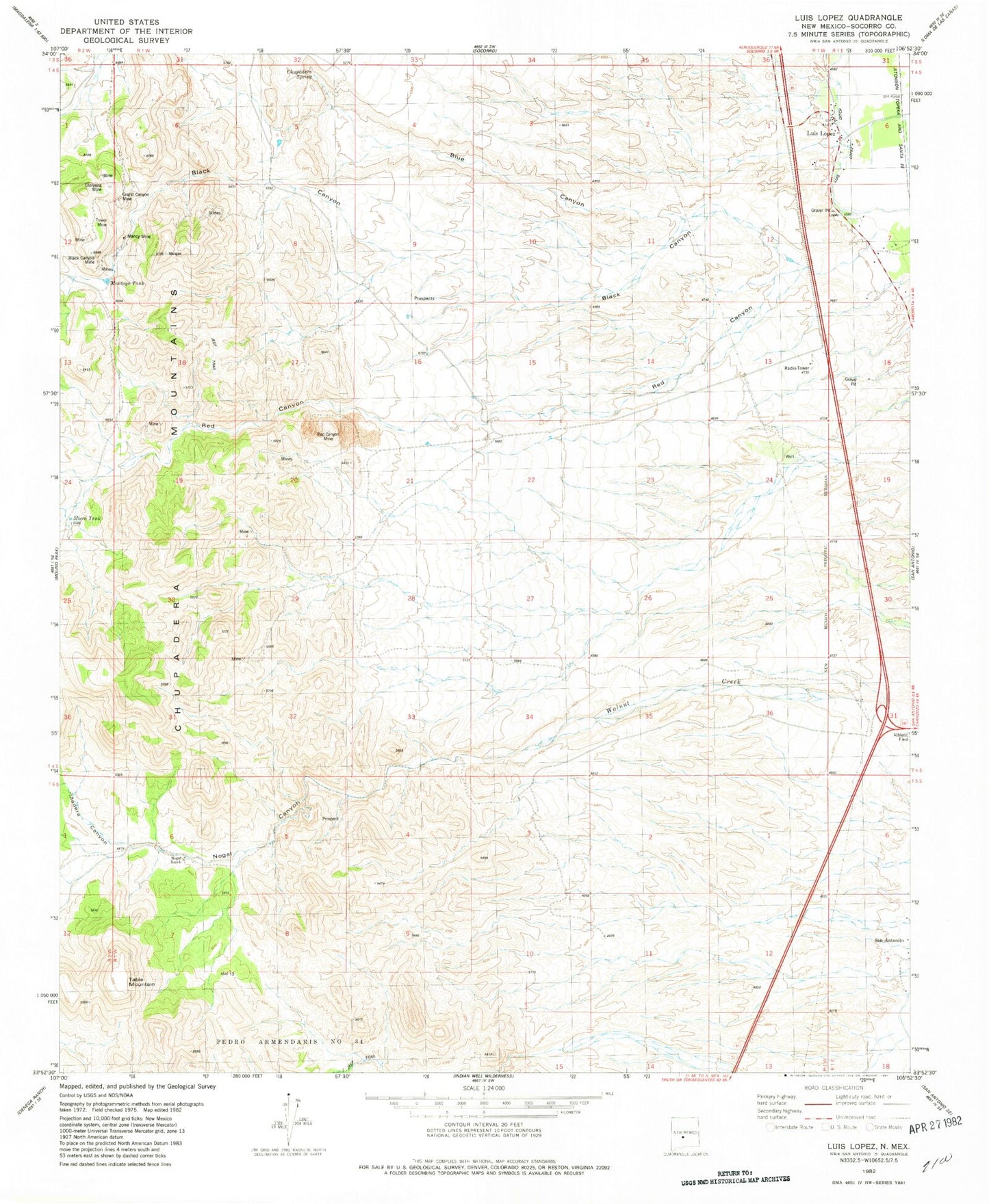 Classic USGS Luis Lopez New Mexico 7.5'x7.5' Topo Map Image