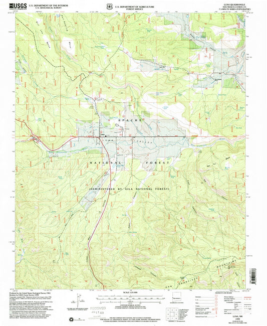 Classic USGS Luna New Mexico 7.5'x7.5' Topo Map Image