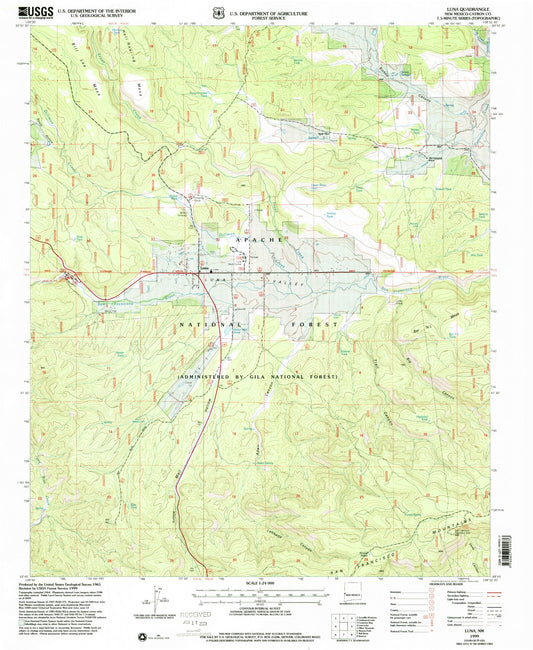 Classic USGS Luna New Mexico 7.5'x7.5' Topo Map Image