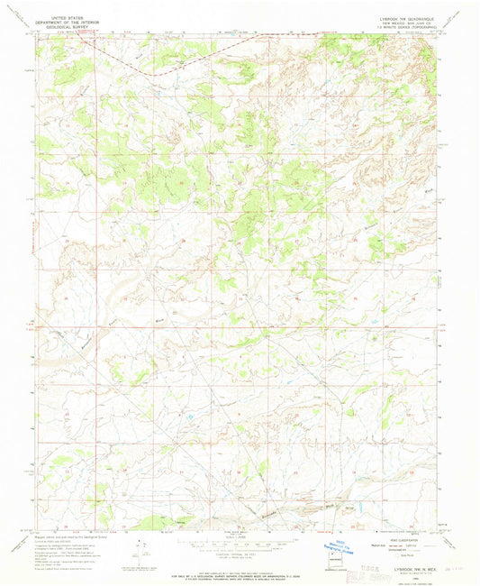 Classic USGS Lybrook NW New Mexico 7.5'x7.5' Topo Map Image