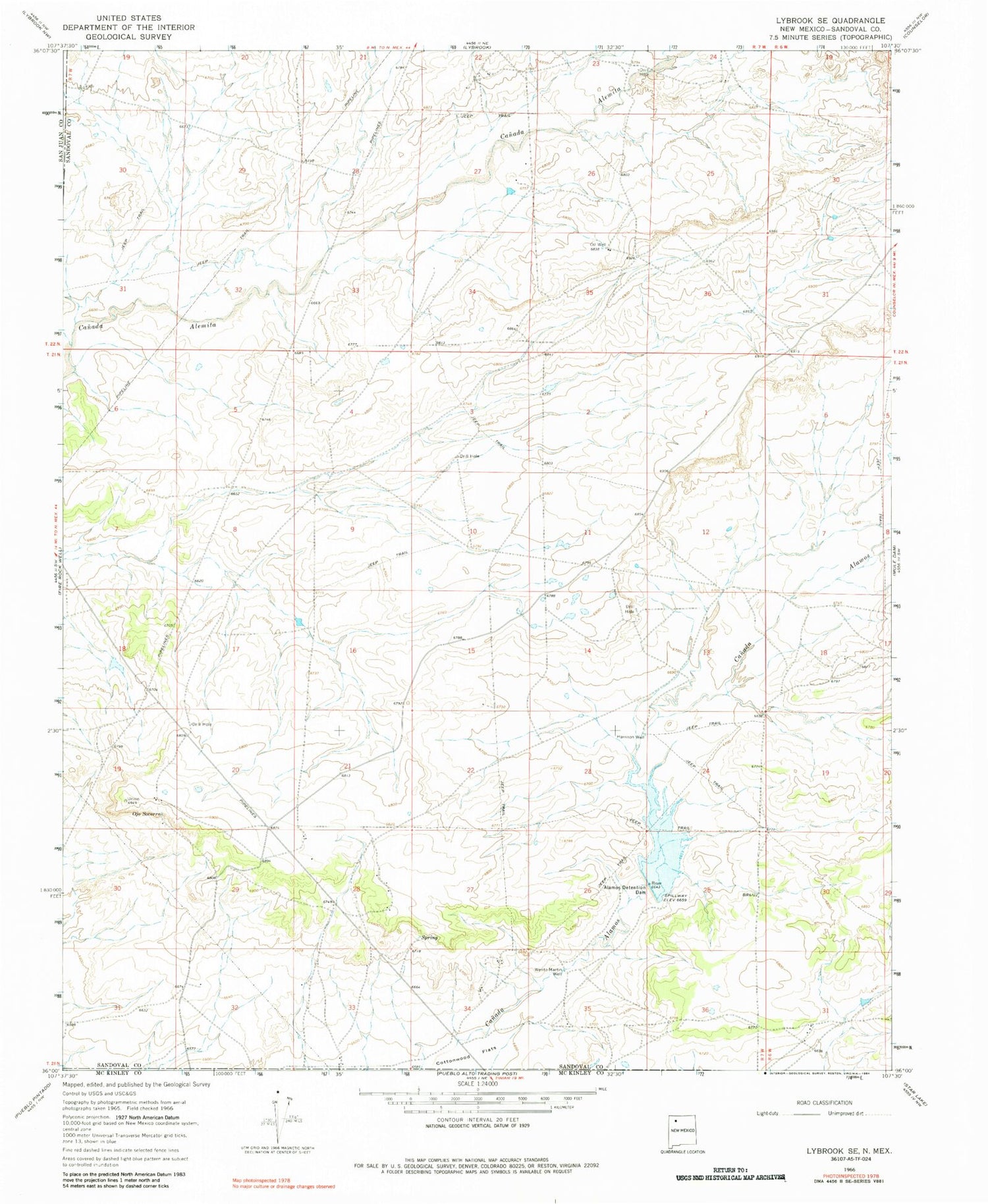 Classic USGS Lybrook SE New Mexico 7.5'x7.5' Topo Map Image