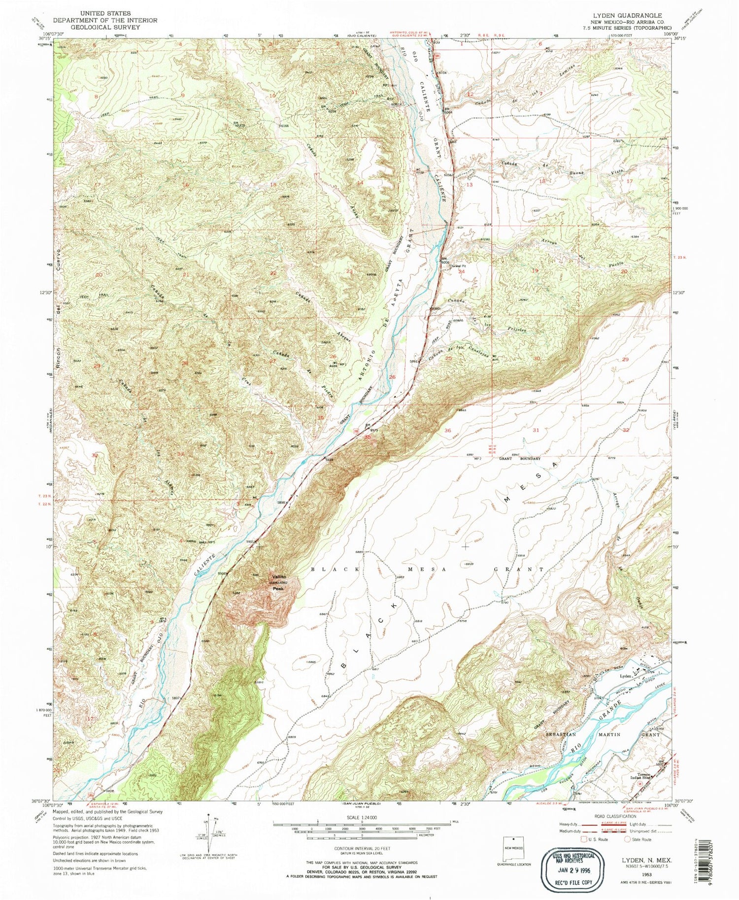 Classic USGS Lyden New Mexico 7.5'x7.5' Topo Map Image