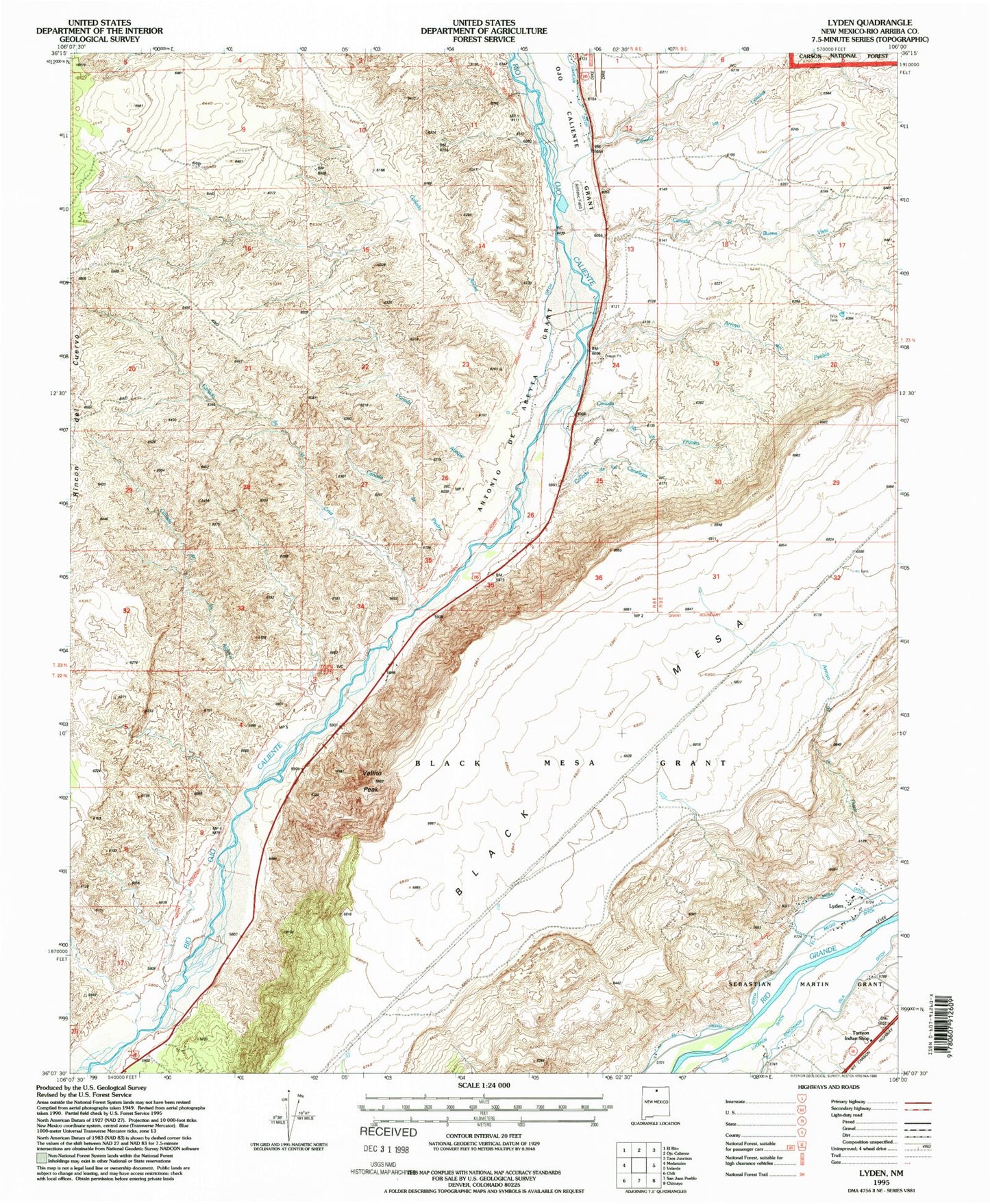 Classic USGS Lyden New Mexico 7.5'x7.5' Topo Map Image