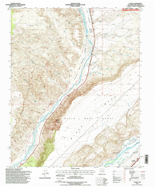 Classic USGS Lyden New Mexico 7.5'x7.5' Topo Map Image