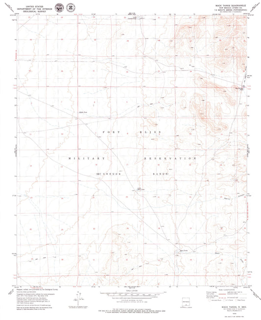 Classic USGS Mack Tanks New Mexico 7.5'x7.5' Topo Map Image