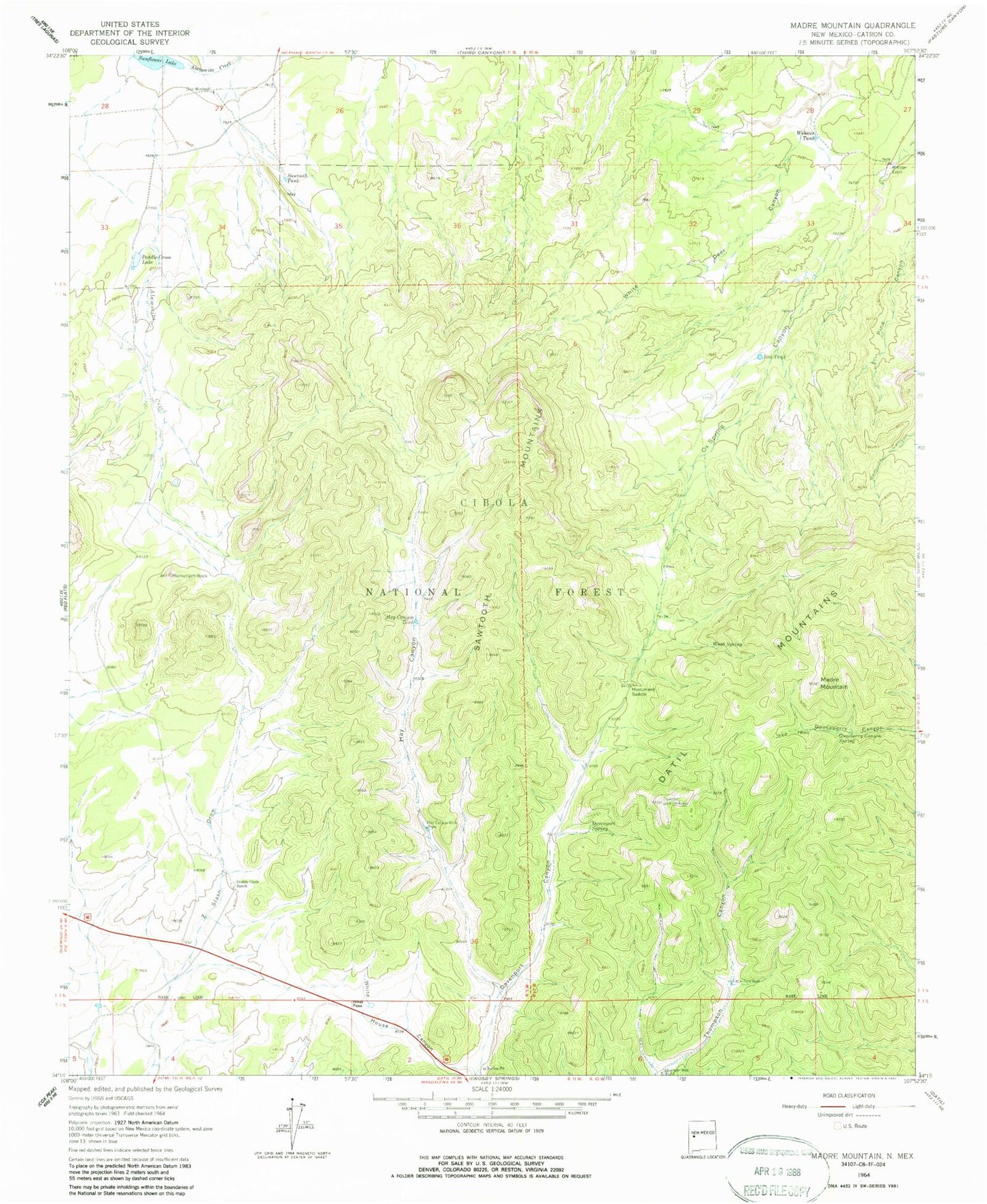 Classic USGS Madre Mountain New Mexico 7.5'x7.5' Topo Map Image
