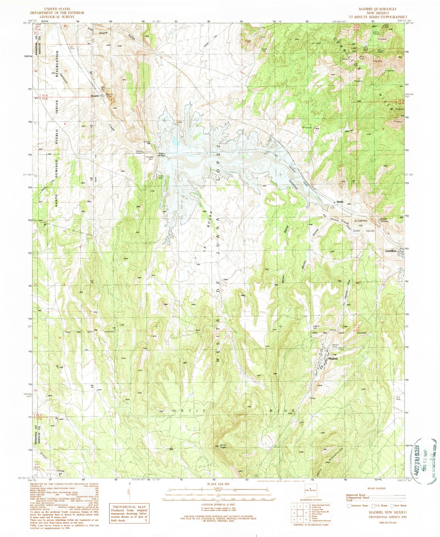 Classic USGS Madrid New Mexico 7.5'x7.5' Topo Map Image