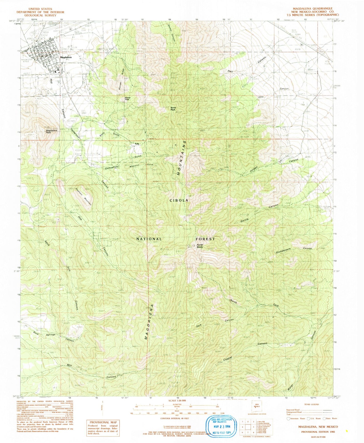 Classic USGS Magdalena New Mexico 7.5'x7.5' Topo Map Image