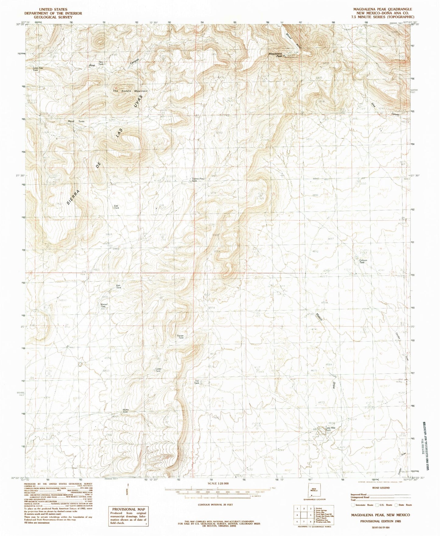 Classic USGS Magdalena Peak New Mexico 7.5'x7.5' Topo Map Image