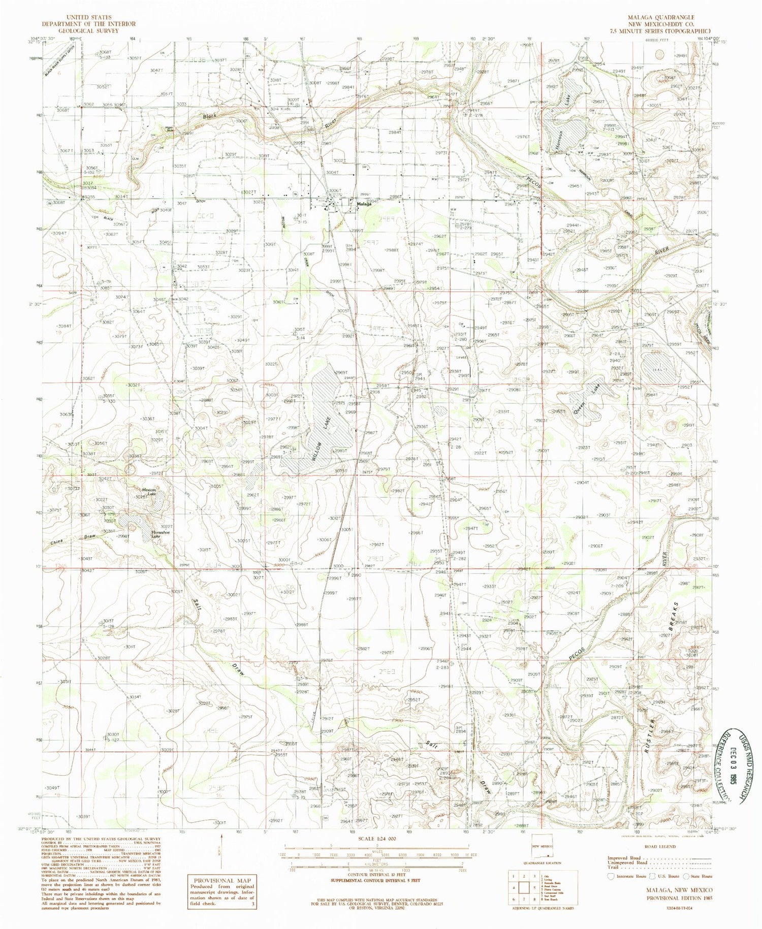Classic USGS Malaga New Mexico 7.5'x7.5' Topo Map Image