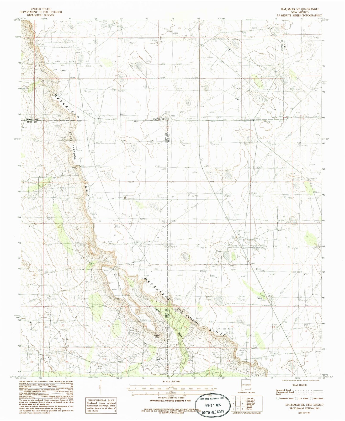 Classic USGS Maljamar NE New Mexico 7.5'x7.5' Topo Map Image