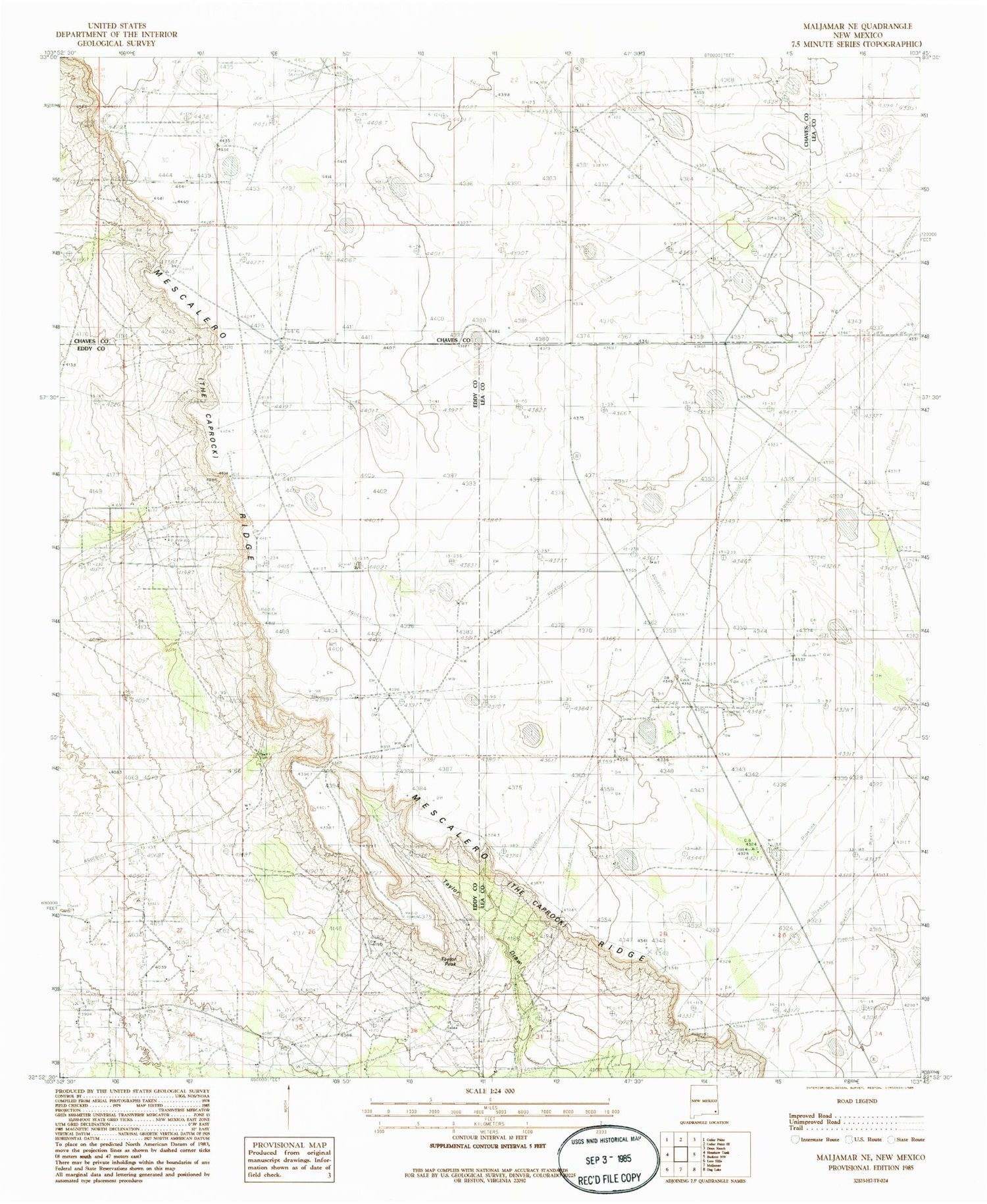 Classic USGS Maljamar NE New Mexico 7.5'x7.5' Topo Map Image