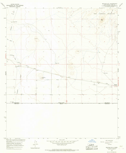 Classic USGS Malpais Hill New Mexico 7.5'x7.5' Topo Map Image
