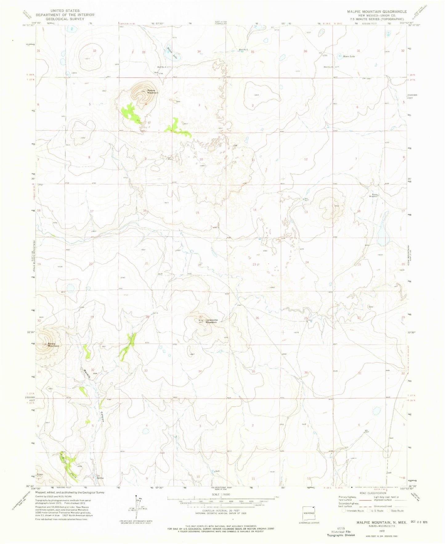 Classic USGS Malpie Mountain New Mexico 7.5'x7.5' Topo Map Image