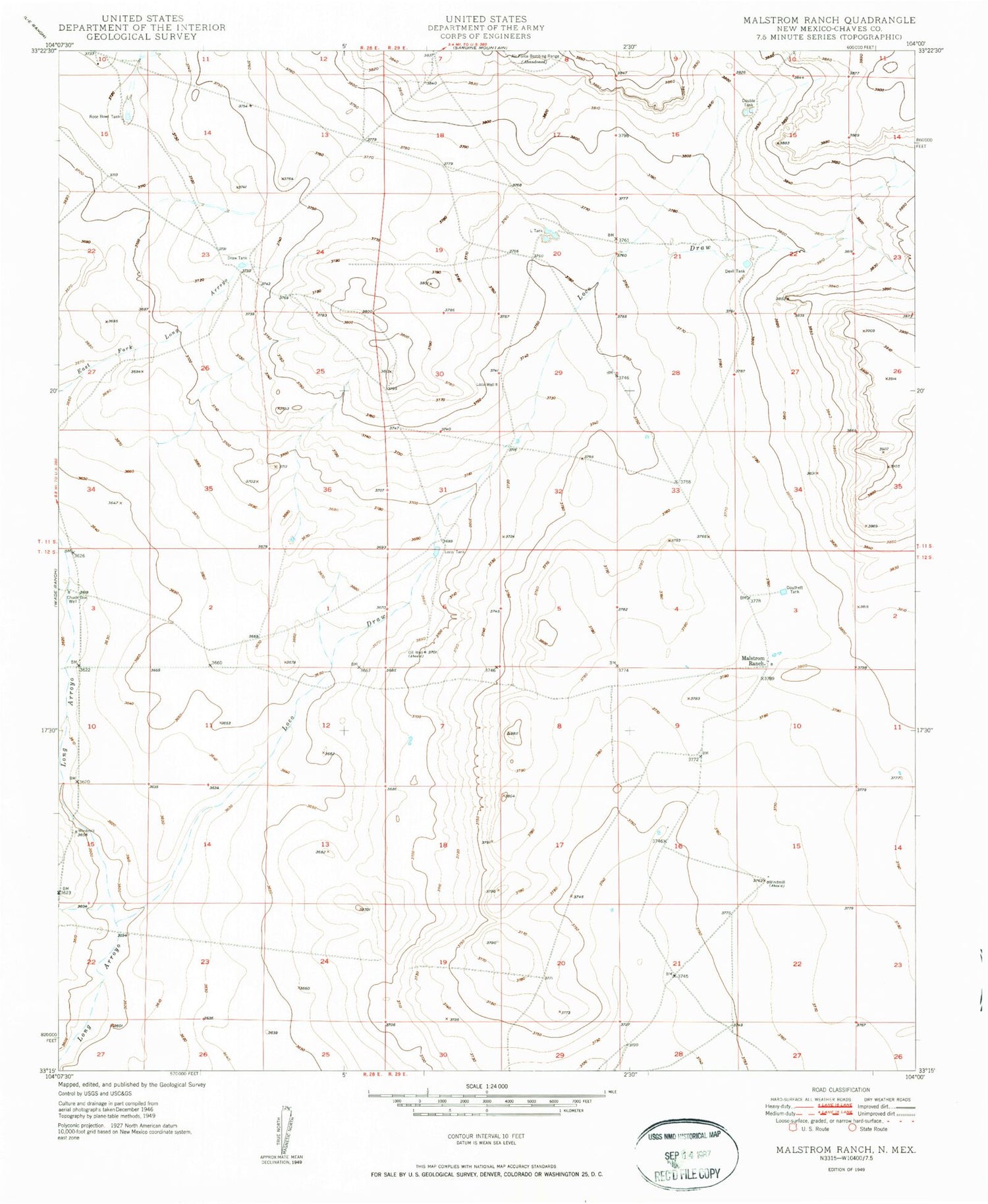 Classic USGS Malstrom Ranch New Mexico 7.5'x7.5' Topo Map Image