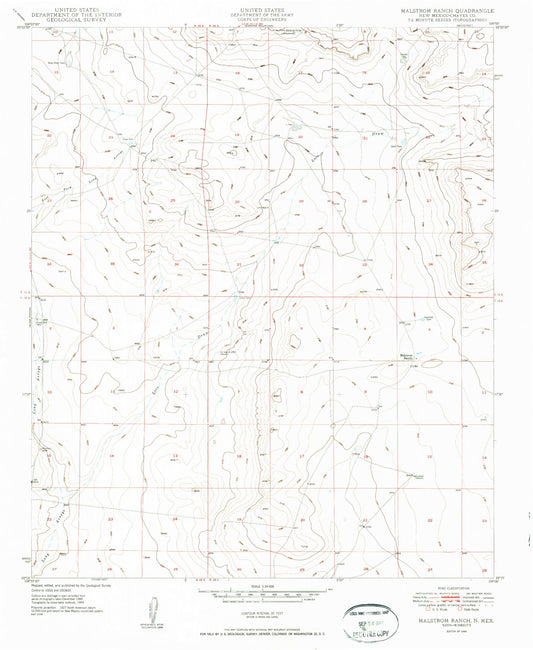 Classic USGS Malstrom Ranch New Mexico 7.5'x7.5' Topo Map Image