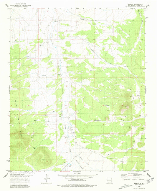 Classic USGS Mangas New Mexico 7.5'x7.5' Topo Map Image