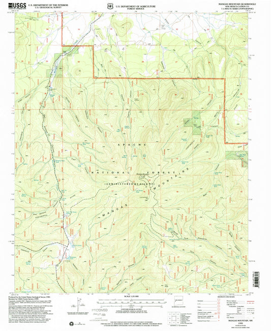 Classic USGS Mangas Mountain New Mexico 7.5'x7.5' Topo Map Image