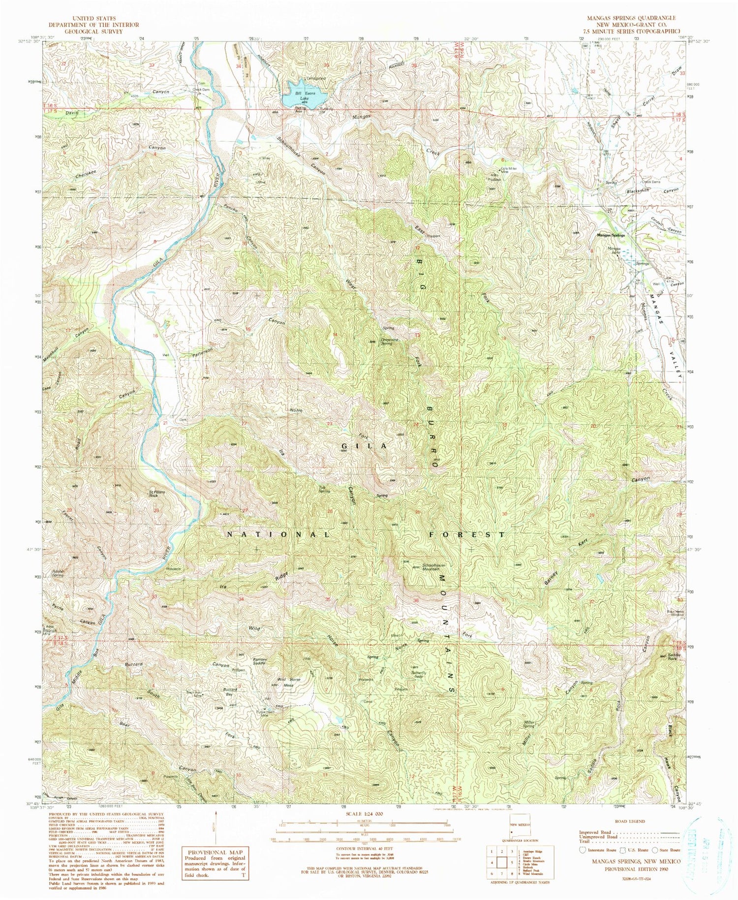 Classic USGS Mangas Springs New Mexico 7.5'x7.5' Topo Map Image