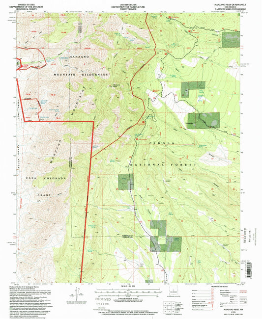 Classic USGS Manzano Peak New Mexico 7.5'x7.5' Topo Map Image