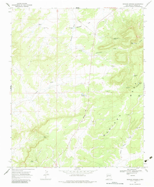 Classic USGS Mariano Springs New Mexico 7.5'x7.5' Topo Map Image