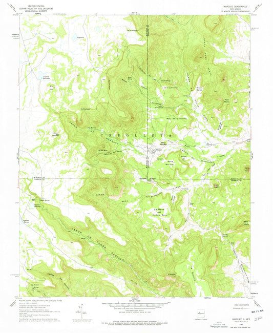 Classic USGS Marquez New Mexico 7.5'x7.5' Topo Map Image