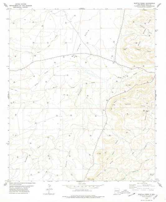Classic USGS Martha Creek New Mexico 7.5'x7.5' Topo Map Image