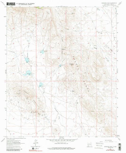 Classic USGS Massacre Peak New Mexico 7.5'x7.5' Topo Map Image