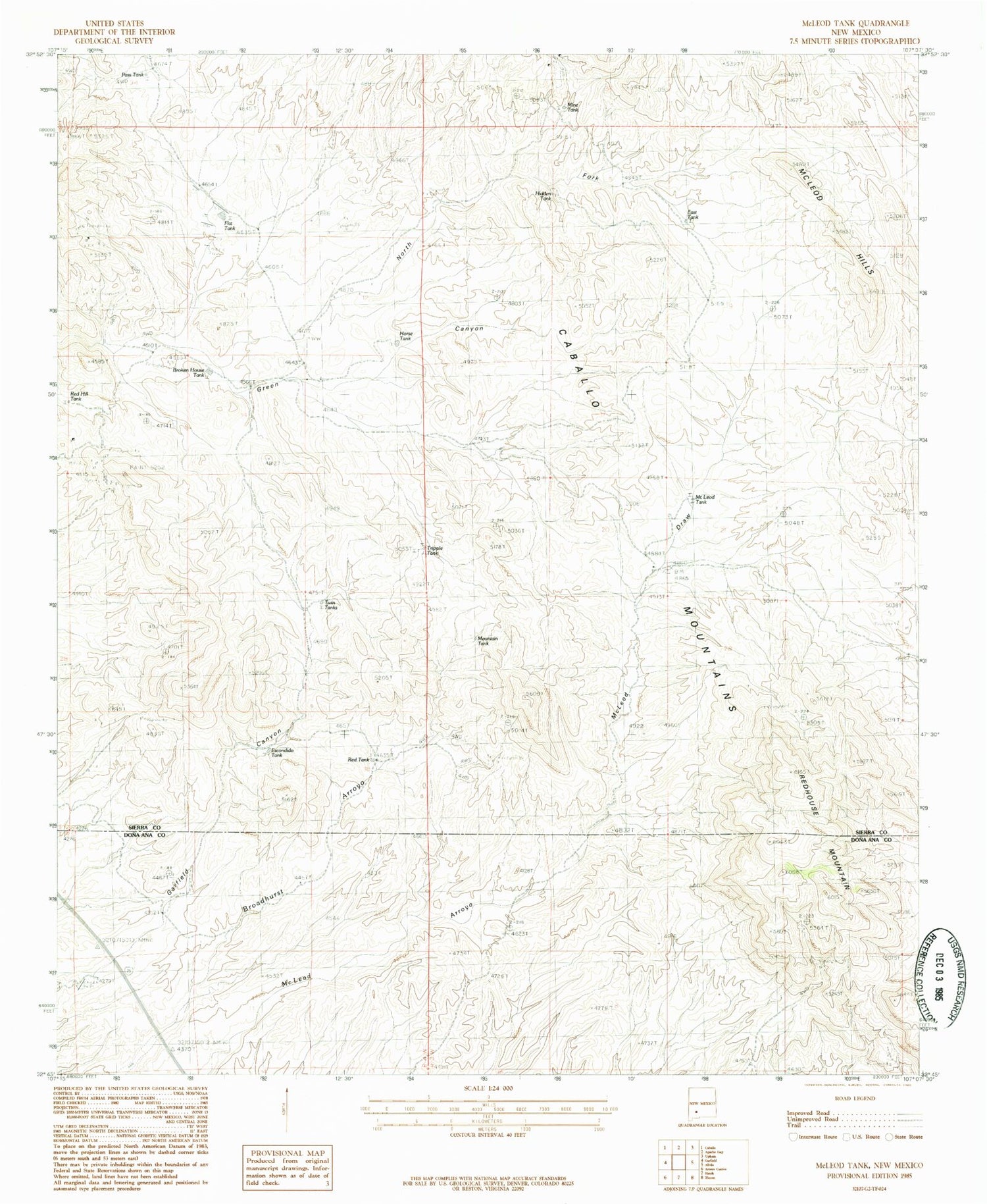 Classic USGS McLeod Tank New Mexico 7.5'x7.5' Topo Map Image