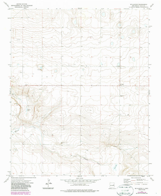 Classic USGS McAlister New Mexico 7.5'x7.5' Topo Map Image